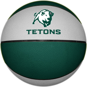 Green and white colored rubber basketball.