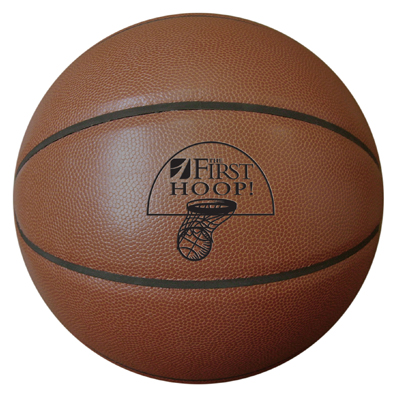 Dark colored synthetic leather basketball for basketball camps.